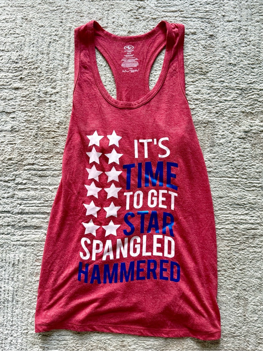 Athletic Works Red Tank Top with White & Blue Graphic